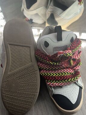 Lanvin White High-Top Sneakers with Multicolor Braided Laces